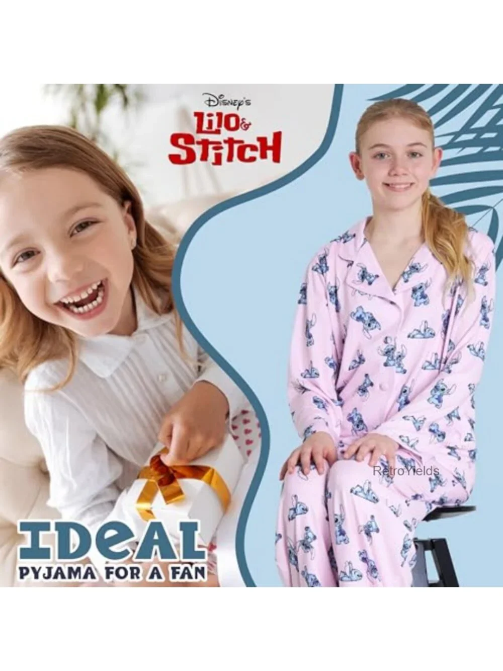 Disney Stitch Girls Pajama Set 2-Piece Long Sleeve Lounge Wear